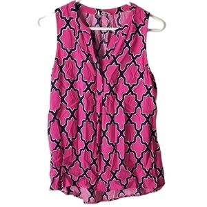 Crown & Ivy Hot Pink/Navy Sleeveless Geometric Print Tank Blouse Size PM